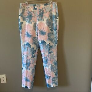 Doncaster Floral Pastel Color Straight Leg 100% Silk Pants Lined Sz 6 Pink Blue